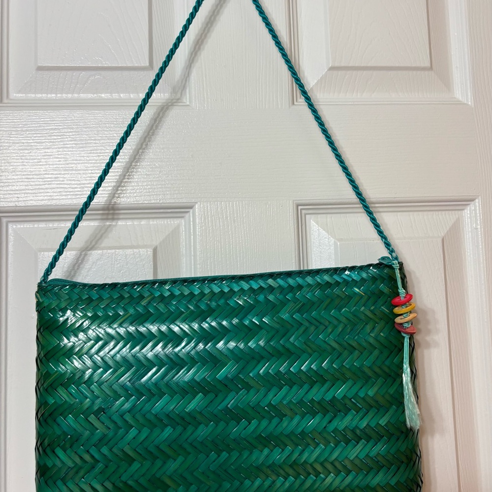 Chic Teal Woven Shoulder Bag
